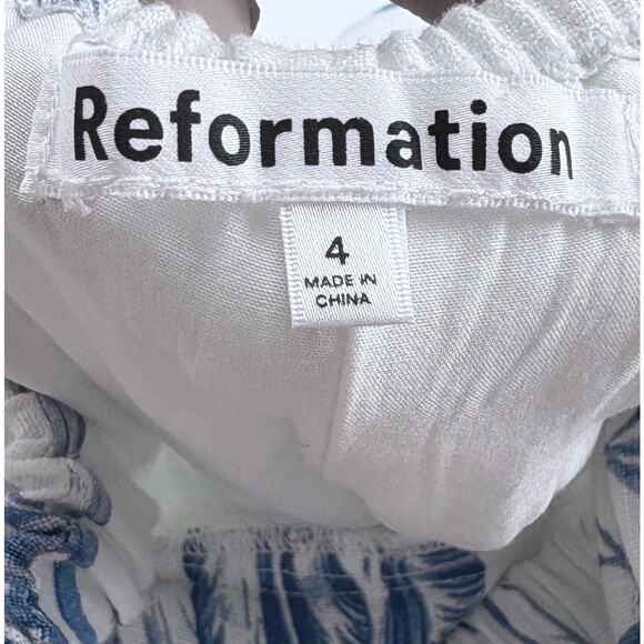 Reformation Frieda Linen Midi Dress Size 4 Blue White Floral Trad Wife Cottage - Picture 11 of 16